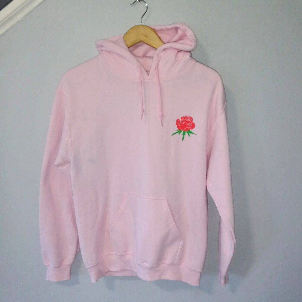 Bowery Supply Co Small Rose Hoodie Sweatshirt-Pink-Japanese-Kangaroo Pocket-Flaw